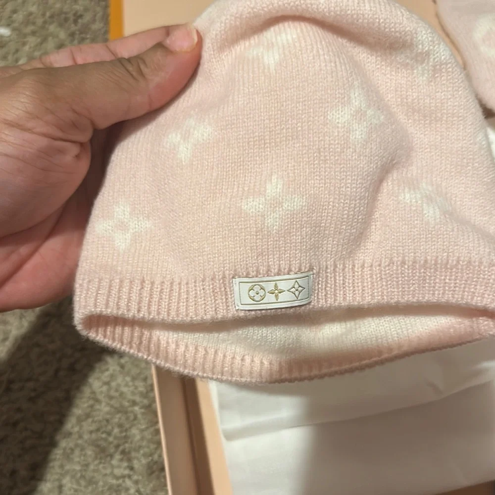 LV Pink Baby Hat, Mittens, and Socks Set - Picture 2 of 6